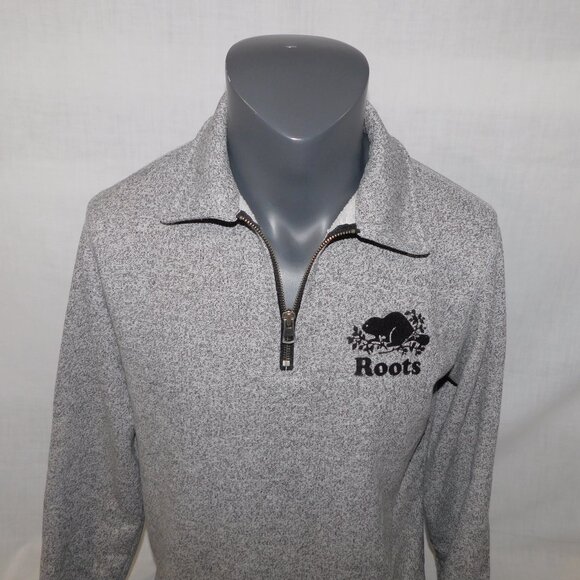 Roots Canada 1/4 Zip Salt and Pepper Pullover Collard Sweatshirt Mens XS Beaver - Picture 7 of 11